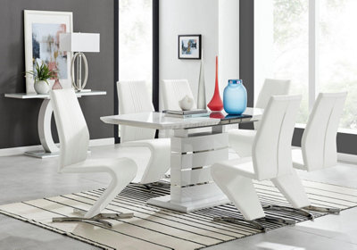 Furniturebox Uk Renato 120Cm High Gloss Extending Dining Table And 6 White Willow Chairs - image 1