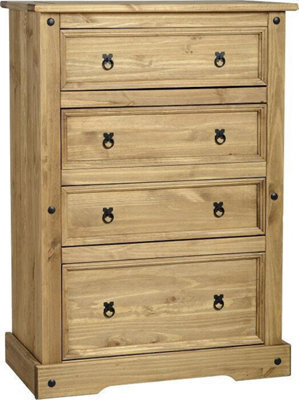 Seconique Corona 4 Drawer Wide Chest In Distressed Waxed Pine - image 1