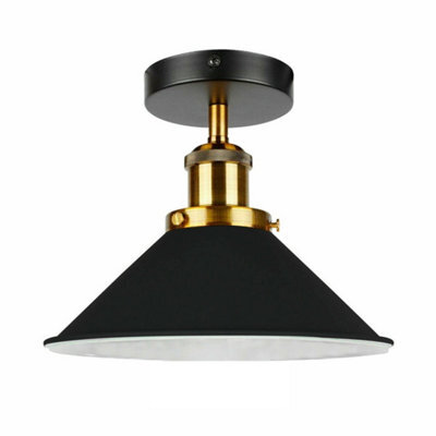 Vintage Semi Flush Mount Ceiling Light E27 Base Metal 22Cm Cone  Shade For Kitchen, Living Room Black Inner White Without Bulb - image 1