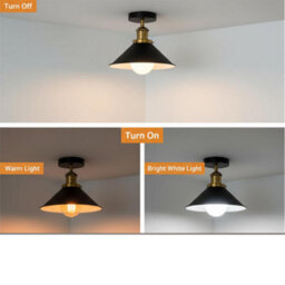 Vintage Semi Flush Mount Ceiling Light E27 Base Metal 22Cm Cone  Shade For Kitchen, Living Room Black Inner White Without Bulb - thumbnail 5