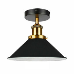 Vintage Semi Flush Mount Ceiling Light E27 Base Metal 22Cm Cone  Shade For Kitchen, Living Room Black Inner White Without Bulb - thumbnail 1