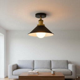 Vintage Semi Flush Mount Ceiling Light E27 Base Metal 22Cm Cone  Shade For Kitchen, Living Room Black Inner White Without Bulb - thumbnail 4