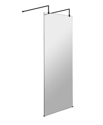 Balterley Hollinsclough Contemporary Bathroom 8mm Glass Wetroom Screen With Arms & Feet, Matt Black, 1950 X 800 X 14mm - image 1