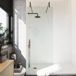Balterley Hollinsclough Contemporary Bathroom 8mm Glass Wetroom Screen With Arms & Feet, Matt Black, 1950 X 800 X 14mm - thumbnail 2