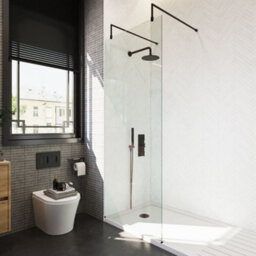 Balterley Hollinsclough Contemporary Bathroom 8mm Glass Wetroom Screen With Arms & Feet, Matt Black, 1950 X 800 X 14mm - thumbnail 3