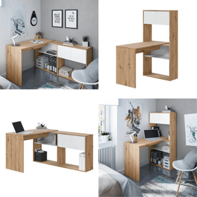 Amos Mann Furniture Suflex White And Oak Modern Flexible Desk With Storage - 018316W - image 1