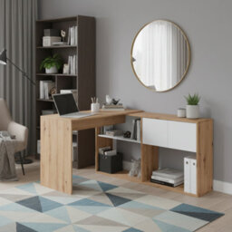Amos Mann Furniture Suflex White And Oak Modern Flexible Desk With Storage - 018316W - thumbnail 2