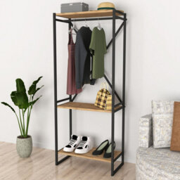 Urbn-Living Urbnliving 160Cm Height 3 Tier Pine Wooden Coat Rack And Shoe Storage Stand With Metal Frame - thumbnail 2