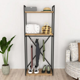 Urbn-Living Urbnliving 160Cm Height 3 Tier Pine Wooden Coat Rack And Shoe Storage Stand With Metal Frame - thumbnail 3
