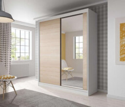 Arte Bella 03 Sliding Door Wardrobe 1830mm White Matt Carcass, Oak Sonoma Fronts With Mirrored Door - Modern Storage For Elegant Homes - thumbnail 1