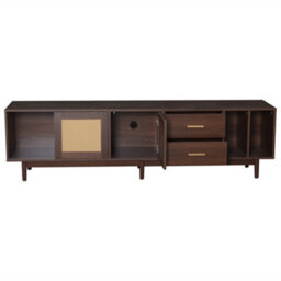 Abrihome Tv Stand Cabient With 2 Drawers, Sliding Doors With Rattan Design, Tv Console, Dark Wood, For Up To 80 Inch Tv - thumbnail 6