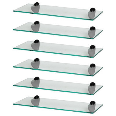 Harbour Housewares 6X Floating Glass Shelves - 50Cm - Black Brackets - Bathroom Shower Storage Vanity Display Unit Shelf - image 1
