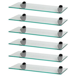 Harbour Housewares 6X Floating Glass Shelves - 50Cm - Black Brackets - Bathroom Shower Storage Vanity Display Unit Shelf - thumbnail 1