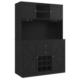 Abrihome Kitchen Cabinet With Adjustable Shelves & Wine Rack, 4-Door Sideboard With 2 Drawers, Black - thumbnail 8