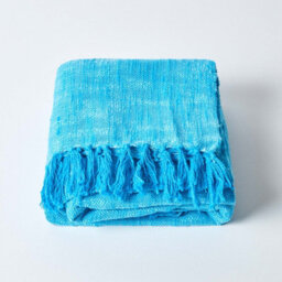 Homescapes Nirvana Slub Cotton Teal Throw, 150 X 200 Cm - thumbnail 2