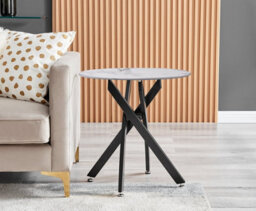 Furniturebox Uk Novara Round Side Table With White Glass Marble Effect Top And Black Legs - thumbnail 2