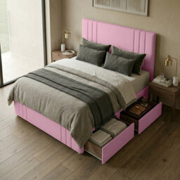 "Adore Designs Rio Plush Velvet Divan Bed, 50"" Headboard, & Footboard - 5Ft Kingsize - Pink - 4 Drawers" - thumbnail 2