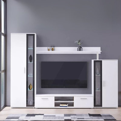 Bentley Modern Tv Entertainment Unit White Black Glass Living Room Furniture Set With Led Lights - image 1
