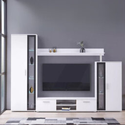 Bentley Modern Tv Entertainment Unit  White Black Glass Living Room Furniture Set With Led Lights