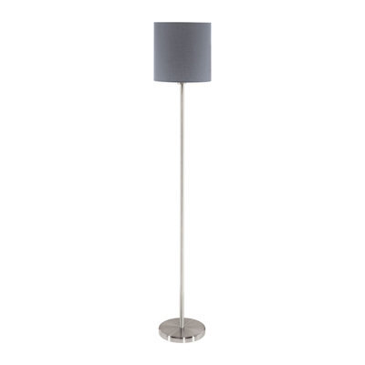 Elegant Satin Nickel Floor Lamp With Grey Fabric Shade And Pedal Switch - image 1