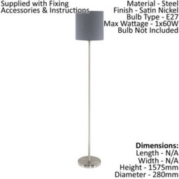 Elegant Satin Nickel Floor Lamp With Grey Fabric Shade And Pedal Switch - thumbnail 2