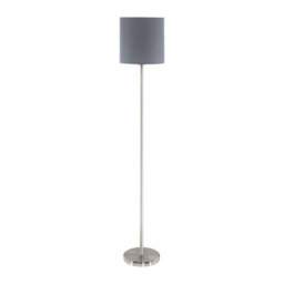 Elegant Satin Nickel Floor Lamp With Grey Fabric Shade And Pedal Switch - thumbnail 1