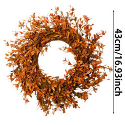 CLEFFNS 43Cm Artificial Halloween Orange Forsythia Flower Fall Wreath For Door Fireplace Farmhouse Wall Window Home Outdoor Autumn Decor - thumbnail 5