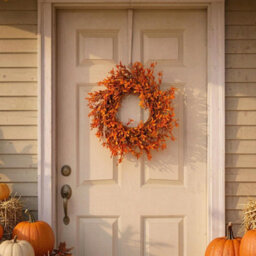 CLEFFNS 43Cm Artificial Halloween Orange Forsythia Flower Fall Wreath For Door Fireplace Farmhouse Wall Window Home Outdoor Autumn Decor - thumbnail 7