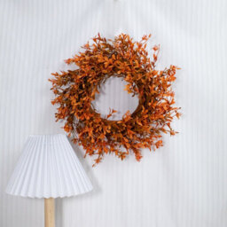 CLEFFNS 43Cm Artificial Halloween Orange Forsythia Flower Fall Wreath For Door Fireplace Farmhouse Wall Window Home Outdoor Autumn Decor - thumbnail 6