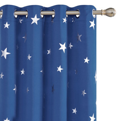 Deconovo Blackout Curtains, Stars Foil Printed Thermal Insulated Curtains, Eyelet Curtains, W46 X L72 Inch, Blue, 1 Pair - image 1