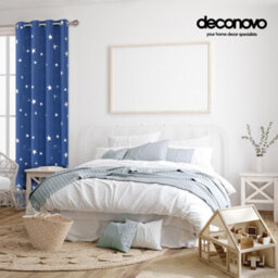 Deconovo Blackout Curtains, Stars Foil Printed Thermal Insulated Curtains, Eyelet Curtains, W46 X L72 Inch, Blue, 1 Pair - thumbnail 3
