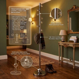 Home Luxe Interiors Modern Silver Stainless Steel Freestanding Coat Rack Stand  182Cm - thumbnail 6