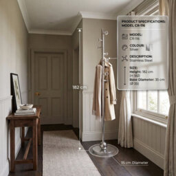 Home Luxe Interiors Modern Silver Stainless Steel Freestanding Coat Rack Stand  182Cm - thumbnail 5