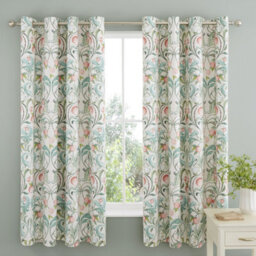 Catherine Lansfield Clarence Floral 66X72 Inch Lined Eyelet Curtains Two Panels Natural Green - thumbnail 1