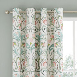Catherine Lansfield Clarence Floral 66X72 Inch Lined Eyelet Curtains Two Panels Natural Green - thumbnail 2
