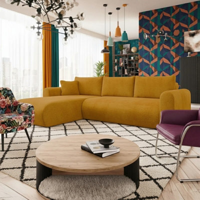 Universal Corner Sofa Bed With Storage Profiled Comfort Modern Fabric Left Or Right Hand 212 122Cm Sleeping Area Mustard - image 1