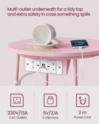 LEDREM Side Table With Charging Station, Round End Table With Power Outlets, Usb Ports, Fabric Basket,jelly Pink And Cream White - thumbnail 7