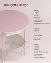 LEDREM Side Table With Charging Station, Round End Table With Power Outlets, Usb Ports, Fabric Basket,jelly Pink And Cream White - thumbnail 8