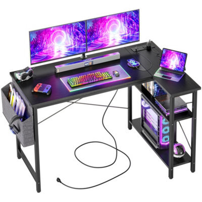 Bexevue Black Small L-Shaped Gaming Desk With Power Outlets, 120X70Cm Computer Desk Table And Reversible Storage Shelves - image 1