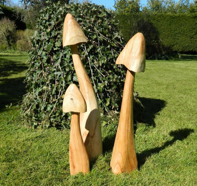 Set Of 3 Wooden Mushroom Toadstool 60/50/40Cm Approx. - Closed Cup - image 1