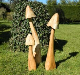 Set Of 3 Wooden Mushroom Toadstool 60/50/40Cm Approx. - Closed Cup - thumbnail 1