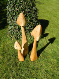 Set Of 3 Wooden Mushroom Toadstool 60/50/40Cm Approx. - Closed Cup - thumbnail 2