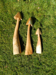 Set Of 3 Wooden Mushroom Toadstool 60/50/40Cm Approx. - Closed Cup - thumbnail 3