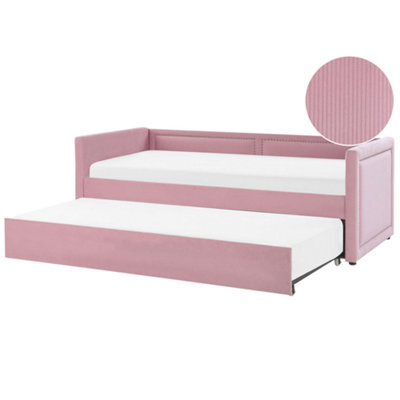 Beliani Trundle Bed Corduroy Mimizan 90 X 200 Cm (Eu Single) Pink - image 1