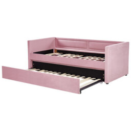 Beliani Trundle Bed Corduroy Mimizan 90 X 200 Cm (Eu Single) Pink - thumbnail 7