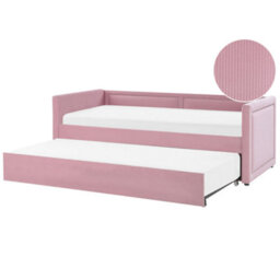 Beliani Trundle Bed Corduroy Mimizan 90 X 200 Cm (Eu Single) Pink - thumbnail 1