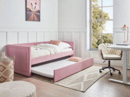 Beliani Trundle Bed Corduroy Mimizan 90 X 200 Cm (Eu Single) Pink - thumbnail 2