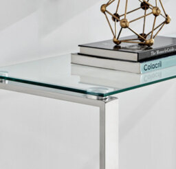 Furniturebox Miami Modern Rectangular Clear Glass Console Table With Square Silver Chrome Metal Legs For Minimalist Living Room Or Hallway - thumbnail 3