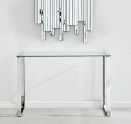 Furniturebox Miami Modern Rectangular Clear Glass Console Table With Square Silver Chrome Metal Legs For Minimalist Living Room Or Hallway - thumbnail 2