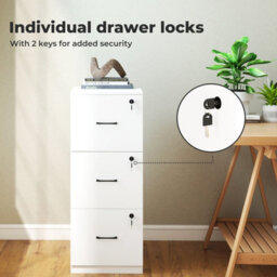 Levede 3 Lockable Drawers Wooden File Cabinet Modern Home Office Storage - thumbnail 6